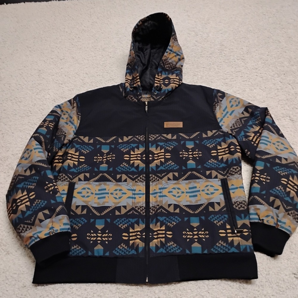 Pendleton Jacket Mens XL Multicolor Aztec Ripstop Southwestern Zip Hooded Travel